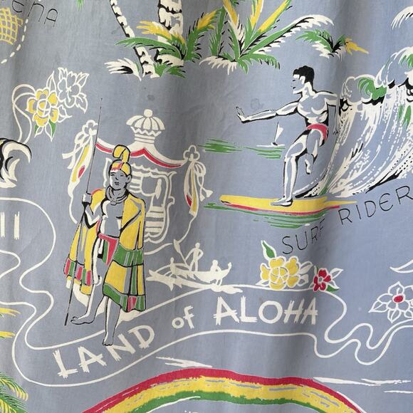 Vintage 1940’s/50’s Surf/ Fishing Print Hawaiian Muu-Muu Dress, Small - Picture 8 of 12